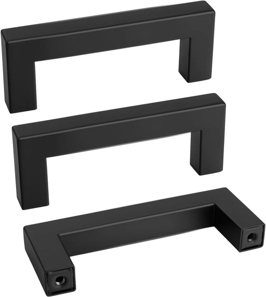 goldenwarm 35 Pack 3 INCH Black Square Bar Cabinet Pull Drawer Handle Stainless Steel Modern Hardware for Kitchen Bathroom Cabinets Cupboard - Center to Center 3in (76mm) Matte Black Drawer Pulls