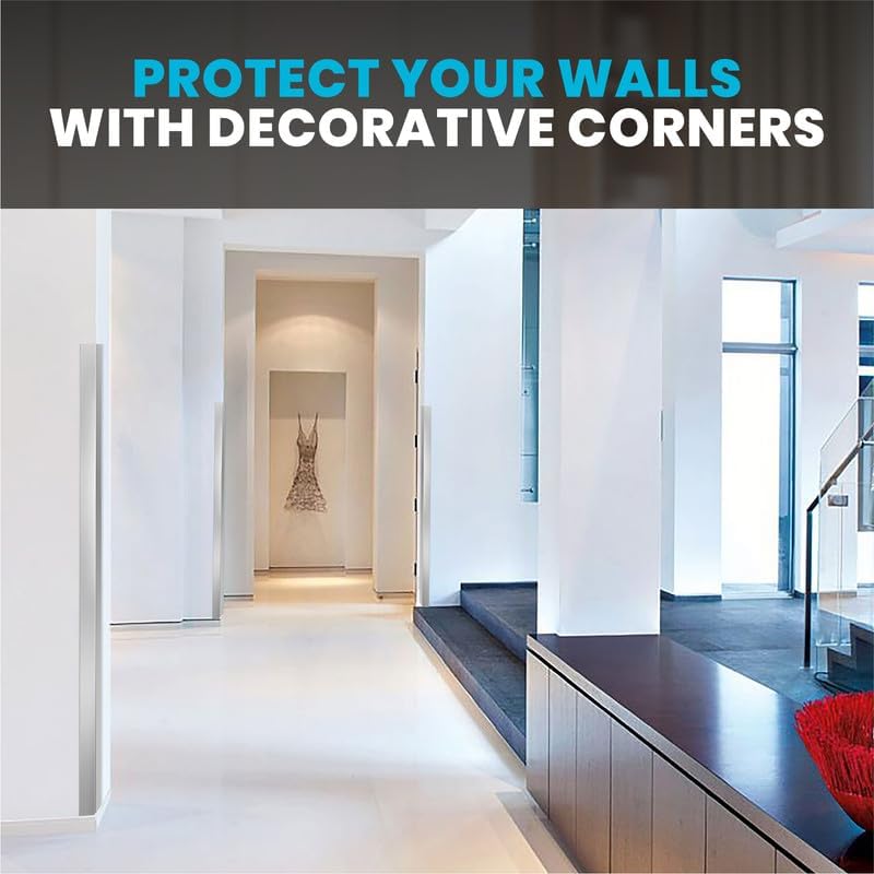 Proflex Wall Corner Protector - Pack of 6 Self Adhesive Corner Guards for Walls Edge Protection - 1 inch x 48 inch, Brushed Aluminum – Easy to Apply – No Tools Needed