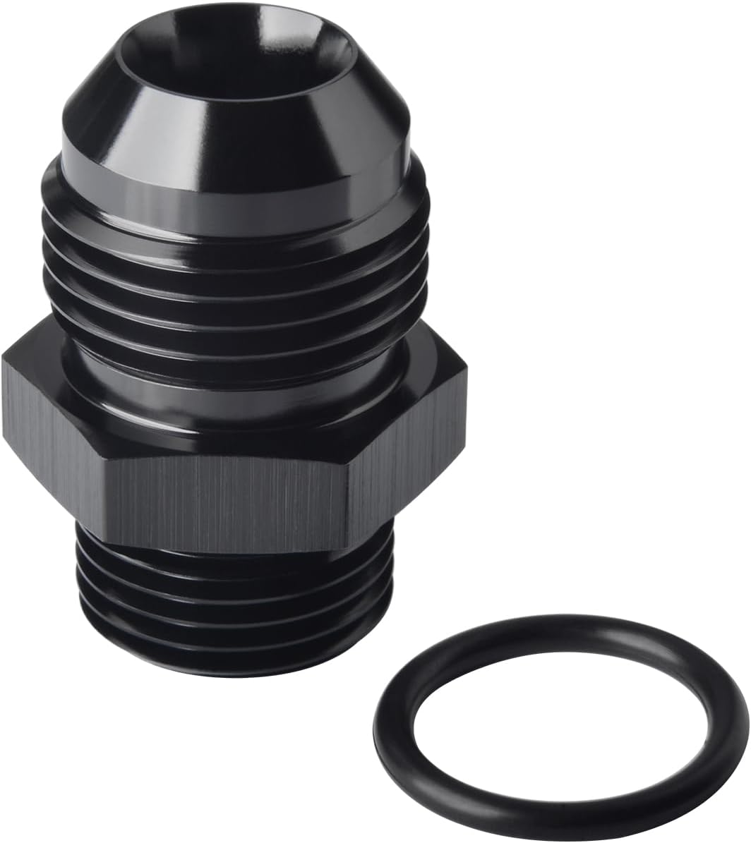 16AN Male Flare to 12AN ORB O-ring Boss Fuel Pump Rail Adapter Fitting Aluminum Black