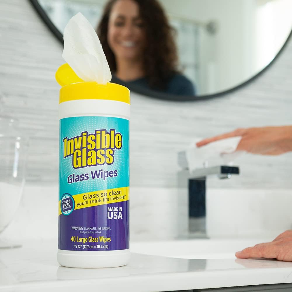 Invisible Glass 90160-4PK Glass Cleaning Wipes Perfect for Cleaning Mirrors, Windows, and Windshields at Home, in Your Car, or at the Office, Streak-Free, Tint-Safe, Lint-Free, 40 Wipes, Pack of 4