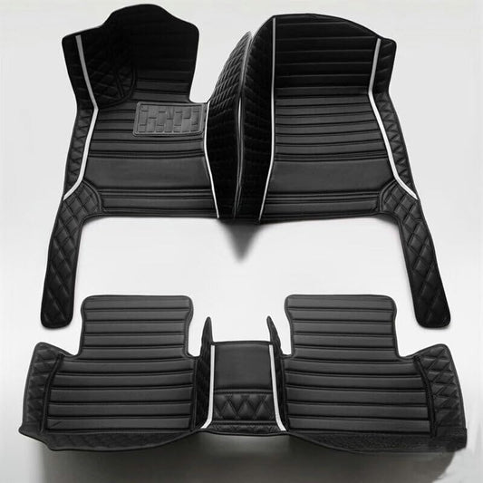 Custom Artificial Leather Waterproof All-Weather Car Floor Mats Fit for 99% Sedan SUV Sports Car Vehicle Car Mat (Black White bar)