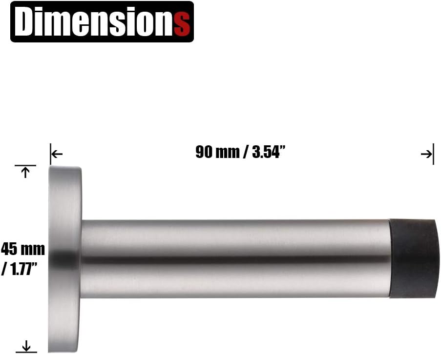 JQK Door Stopper, 304 Stainless Steel Thicken 1mm Sound Dampening Door Stop Bumper Wall Protetor 1 Pack, Brushed, DSB5-WN