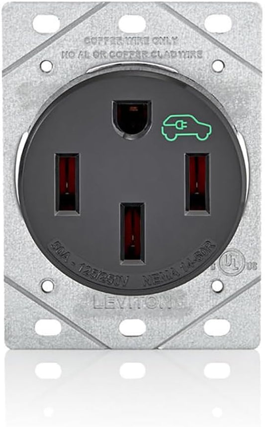 Leviton 50 Amp EV Charging Receptacle/Outlet, Heavy Duty, 1450R, Black