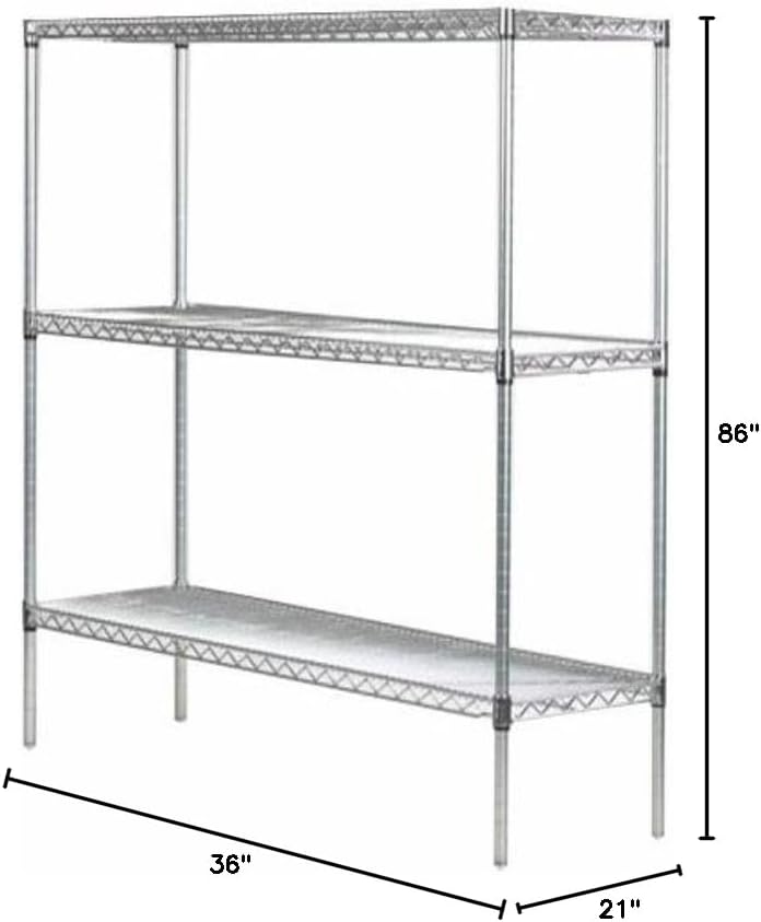 Omega 21" Deep x 36" Wide x 86" High 3 Tier Chrome Starter Shelving Unit