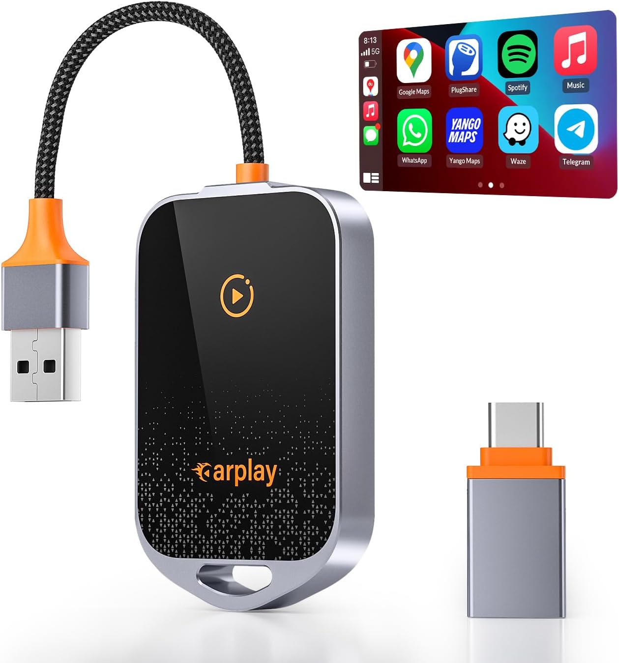 Wireless CarPlay Adapter for iPhone, 5.8GHz Carplay Wireless Adapter Converts Wired to Wireless, Plug & Play, No Latency, Fast Stable Connect to iOS 10+, Fit for Cars from 2015