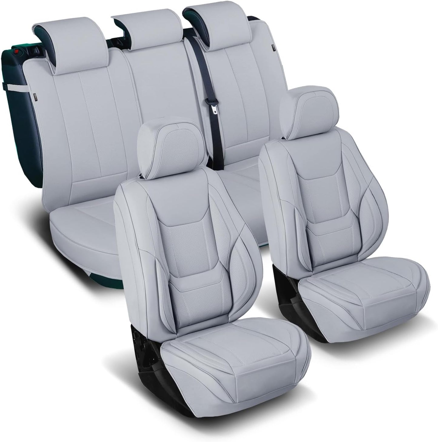 Coverland Custom Car Seat Covers Compatible with Sierra 1500 2500HD, Silverado 1500 - Premium Leather Non-Slip Memory Foam Waterproof Interior Protector Full Set-Gray [See Size Chart-Size X108]