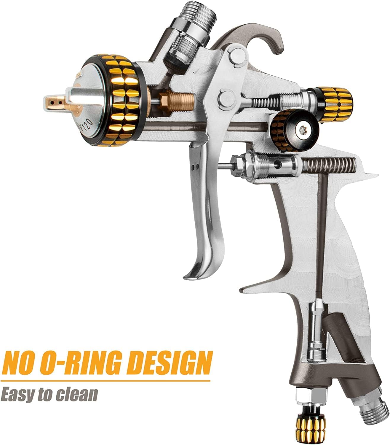 BEETRO HVLP Air Spray Gun, 1000ml Capacity 14.3CFM 29-32psi 1.4mm/1.8mm Nozzles Stainless Steel with Type 2 Adapter Air Control Valve and Filter Professional Gravity Feed Sprayer Automotive