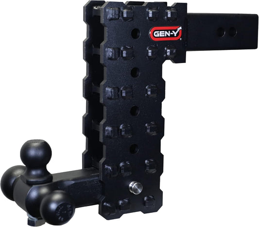 GEN-Y Hitch Solid Shank Adjustable Tow Hitch with Tri-Ball Mount for 2.5" Receiver - 10" Drop - 16,000 LB Towing Capacity - 1,600 LB Tongue Weight - Black