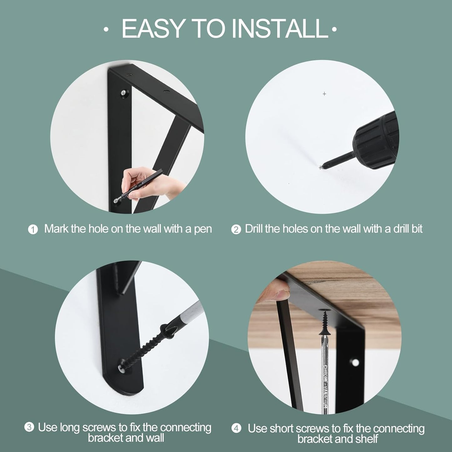 8 Pack L12 x H 8" Black Heavy Duty Shelf Brackets with Screws Metal Shelf Brackets Shelf Support Angle Brackets for Shelves L Brackets Heavy Duty Floating Shelf
