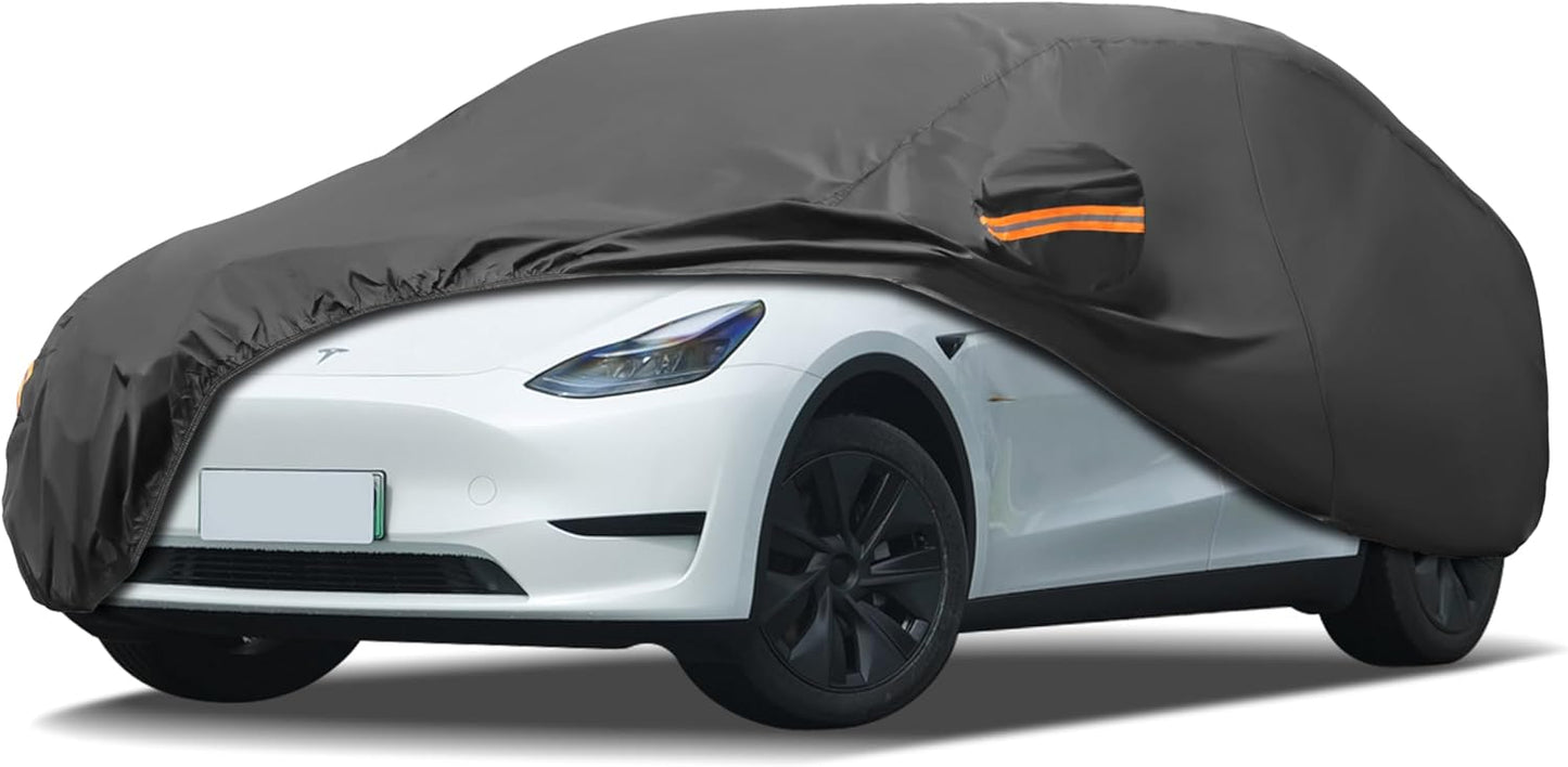 MORNYRAY Compatible with Tesla Model Y,Car Cover Outdoor Waterproof Sun Rain Snow Hail Protection with Driver Door Zipper Charging Port (Black, Custom Fit Model Y)