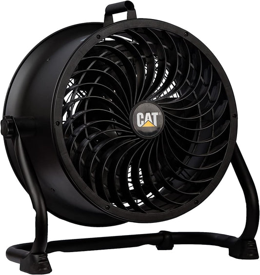 CATERPILLAR 14 inch Heavy Duty Industrial High Velocity Drum Air Circulator Utility Shop Floor Fan, 360 degree Pivoting Metal Drum Head, 2300 CFM, Dual Ball Bearing 4-speed Motor, BLACK