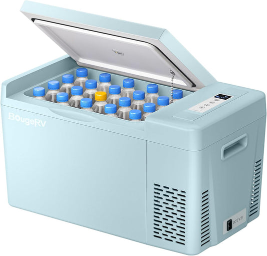 BougeRV Green 23Quart Portable Refrigerator, 12 Volt Fridge 22L, Portable Freezer Compressor Cooler 12/24V DC 110~240 Volt AC for Truck Van RV Camper -8℉~50℉