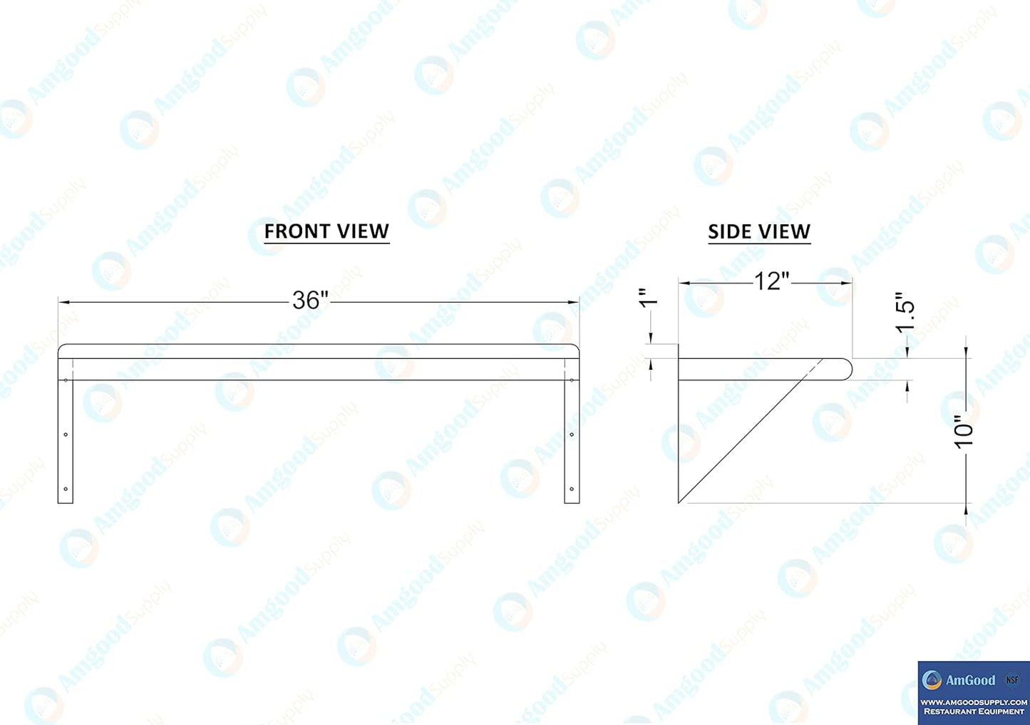 AmGood 36" Long X 12" Deep Stainless Steel Wall Shelf | NSF Certified | Appliance & Equipment Metal Shelving | Kitchen, Restaurant, Garage, Laundry, Utility Room