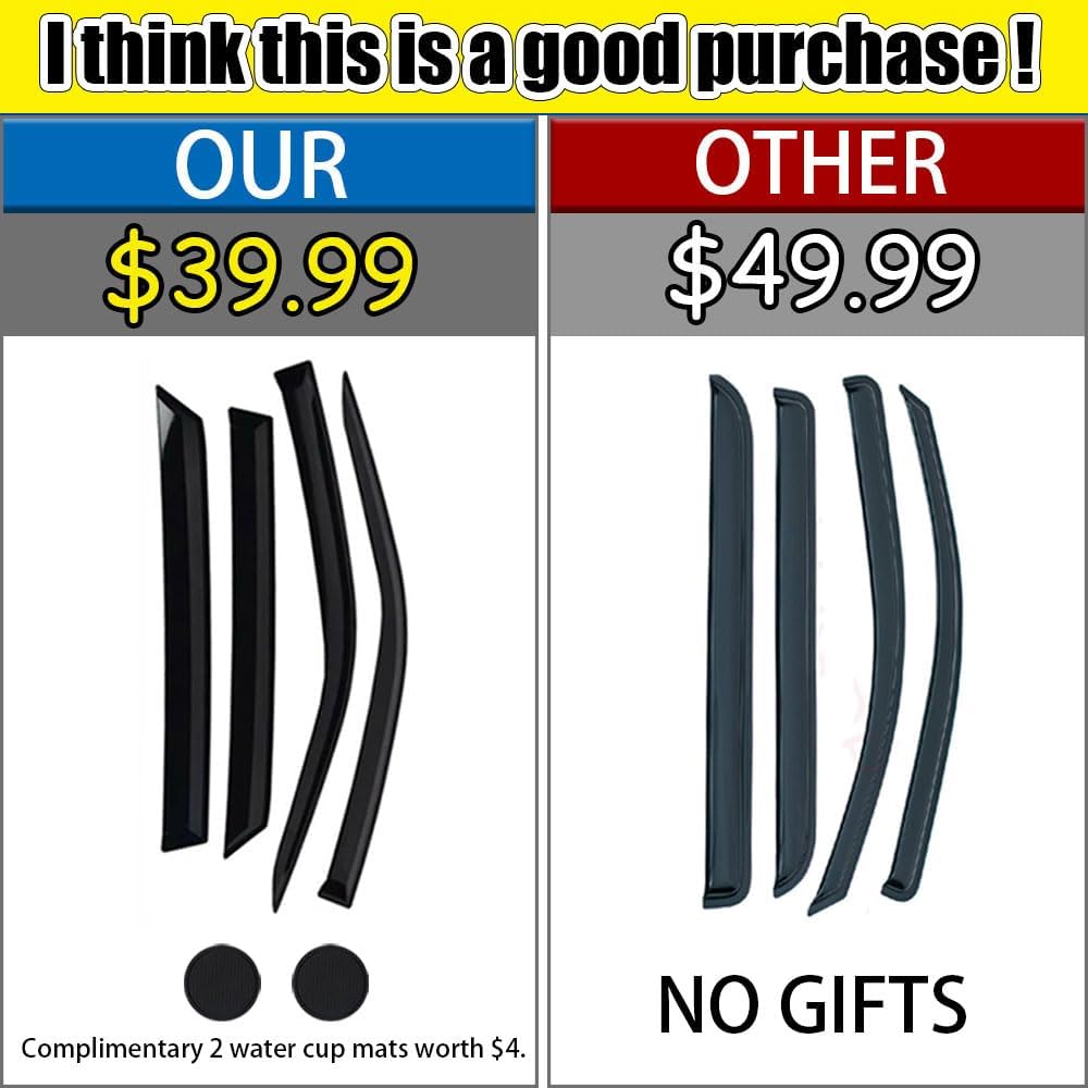 Rain Guards for Subaru Outback 2010-2014, Tape-on Side Window Deflectors, Window Visors for Subaru Cars - 4 Rain Guards & 2 Car Coasters