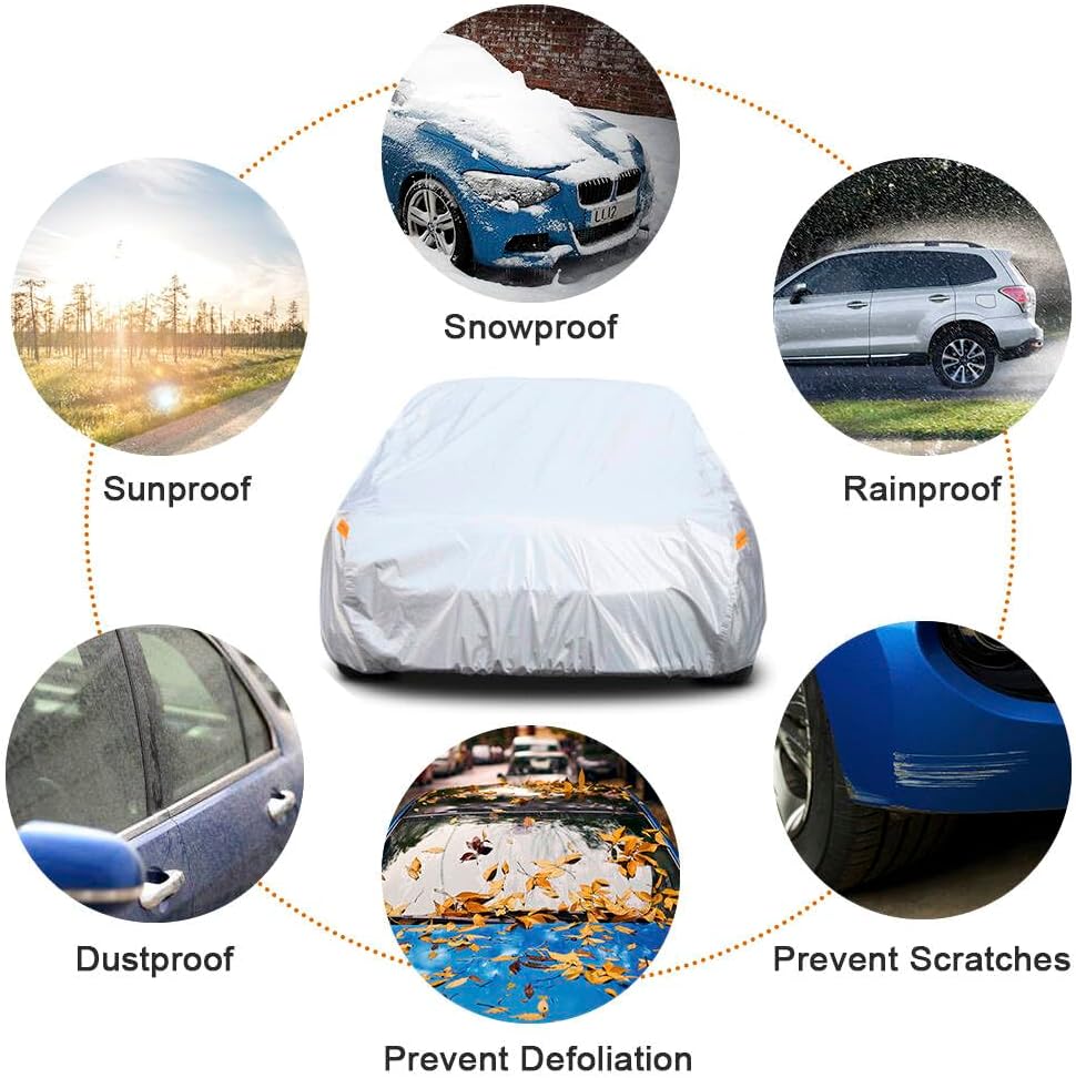 Kayme 6 Layers Car Cover Custom Fit for Jeep Wrangler 4 Dr/Unlimited 4 Door JK JL, Waterproof All Weather for Automobiles, Outdoor Full Cover Rain Sun UV Protection.Silver