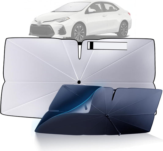 Windshield Sun Shade Umbrella for 2014-2019 Toyota Corolla Accessories: Custom Fit 240T Silver, Double Thickened, Foldable Sunshade Window Sun Visor, Ultimate 99% UV Blocking for L/LE/S/SE/XLE/XSE