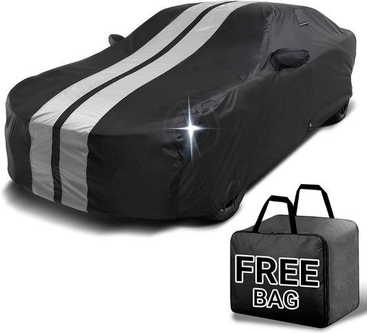 iCarCover Custom Car Cover for Chevy Monte Carlo (1995-2007) Waterproof All Weather Rain Snow UV Sun Protector Full Exterior Indoor Outdoor Car Cover (Stripe - Black/Gray)