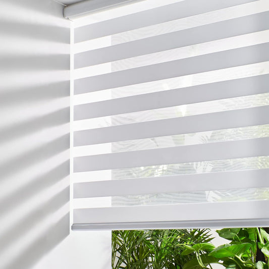 Persilux Cordless Zebra Blinds for Windows, Light Filtering Roller Shades for Windows (67" W x 72" H, White) Light Control for Day and Night, Light Filtering Sheer Shades for Home, Office, Bedroom