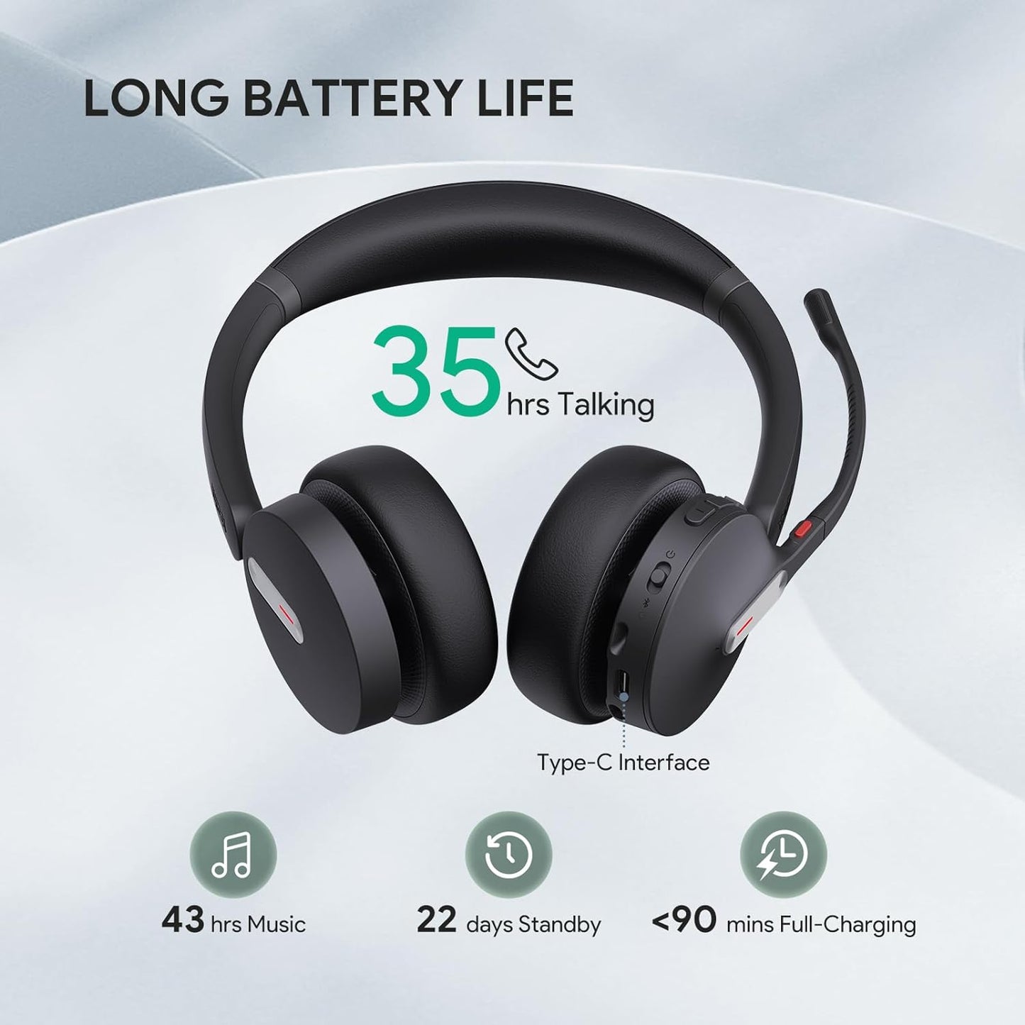 Yealink BH70 UC (NO Dongle) Wireless Bluetooth Headset with Microphone for Work, 35h Talking Battery Life, 3-Mic Noise Cancellation Headsets for Computer, 147g Lightweight Headphone for Open Office