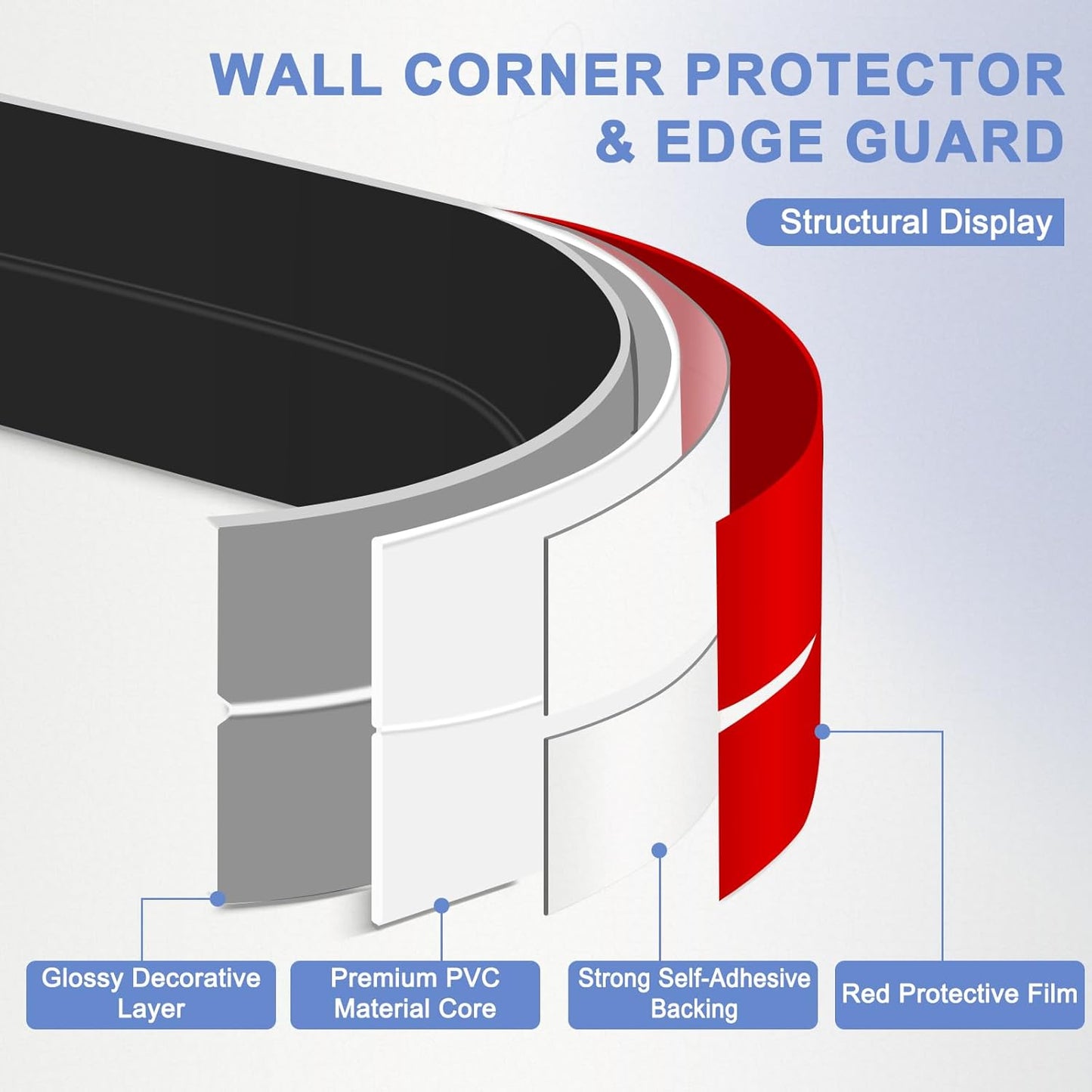 Wall Corner Protector Moulding Trim Peel and Stick Wall Corner Guards Trim Flexible Self Adhesive Edge Protector Moulding, 2.4 in x 20 Ft, Black