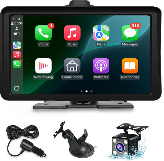 Apple Carplay Screen for Car, 7" HD Portable Wireless Touch Screen for Apple Carplay & Android Auto, with 1080P Backup Camera, Car Play Tablet, GPS Navigation/Mirror Link/Bluetooth/FM/Voice Control