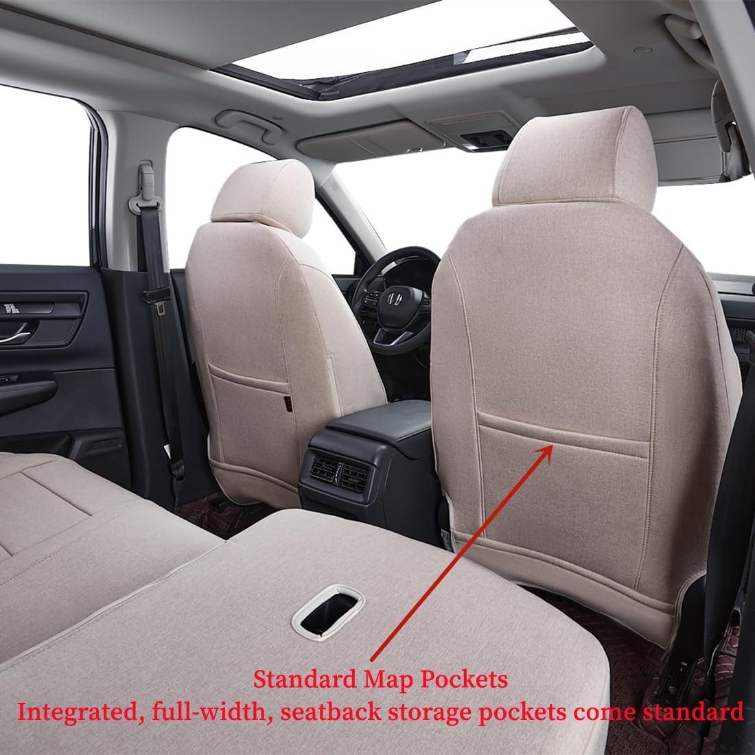 coverdream CRV Seat Covers Custom Fit for 2017 2018 2019 2020 2021 2022 Honda CRV LX, EX, SE, EX-L,Touring,Hybrid,Full Coverage Polyester Car Seat Protector(Full Set,Beige)