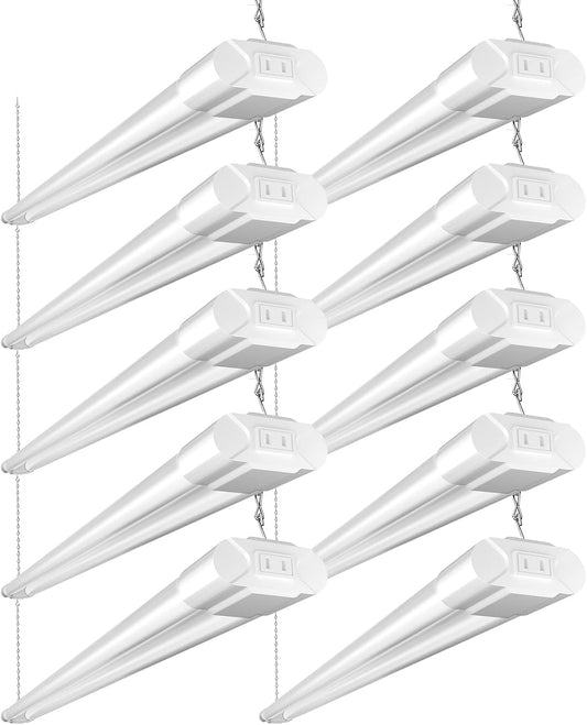 BBOUNDER 10 Pack Linkable LED Utility Shop Light, 4400 LM, Super Bright 6500K Cool Daylight, 4 FT Integrated Fixture for Garage, 40W Equivalent 250W, Surface + Suspension Mount, White