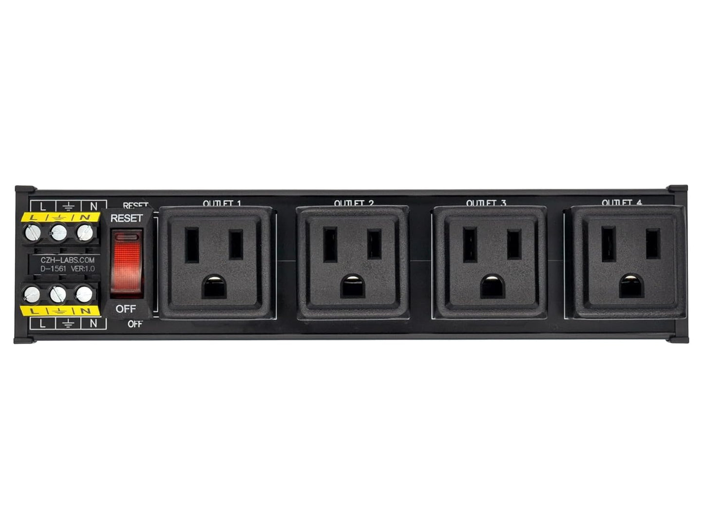 DIN Rail Mount AC 120V NEMA 5-15R 4 Receptacles Outlet Power Strip Module, with Rocker Switch Thermal Circuit Breaker Overload Protector