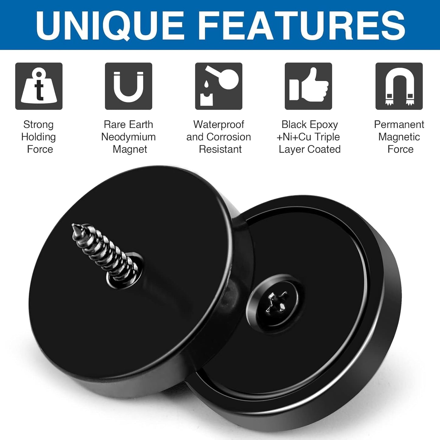 LOVIMAG 50 Pack Strong Neodymium Magnets, 110 LBS Black with Screws for Wall Mounting, Kitchen Doors, Rare Earth for Holding Tools, Lifting, Tool Organizer