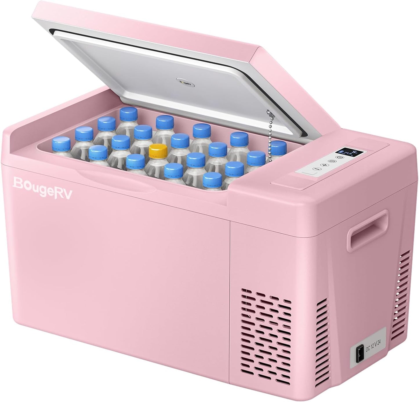 BougeRV Pink 23Quart Portable Refrigerator, 12 Volt Fridge 22L, Portable Freezer Compressor Cooler 12/24V DC 110~240 Volt AC for Truck Van RV Camper -8℉~50℉