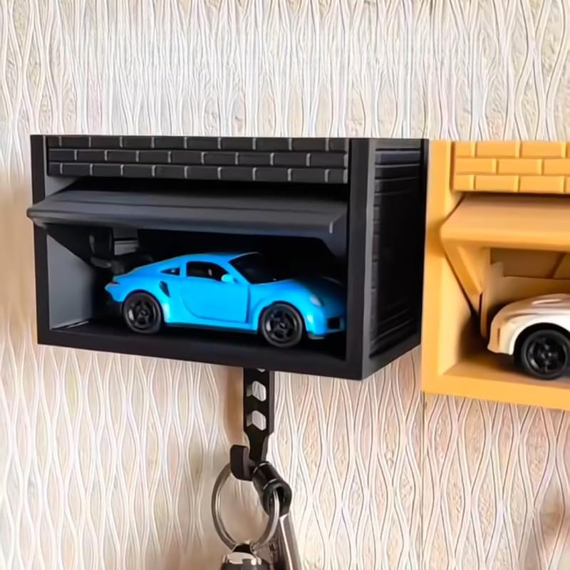 Wall-Mounted Car Display Key Holder, Decorative Garage Model Design, Multiple Colors（No Car） (Brick-Brown（No Car）)