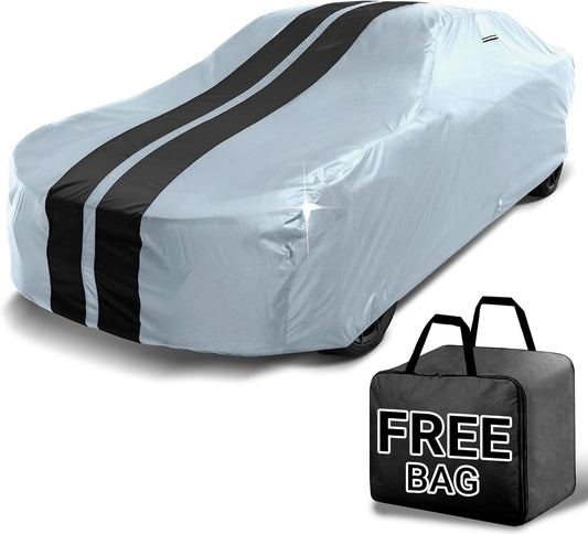 iCarCover Custom Car Cover for Chevy El Camino (1973-1977) Waterproof All Weather Rain Snow UV Sun Protector Full Exterior Indoor Outdoor Car Cover (Stripe - Gray/Black)