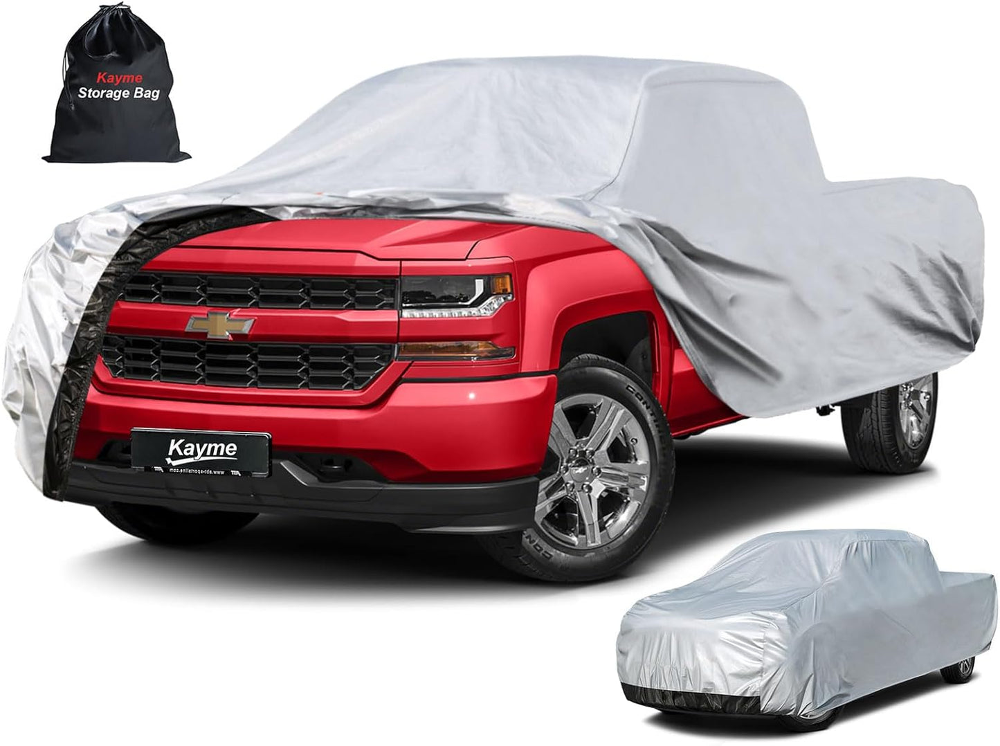 Kayme 6 Layers Truck Cover Waterproof All Weather, Heavy Duty Outdoor Pickup Cover Sun Uv Rain Protection, Universal Fit (Length Up to 250 inch) XXL