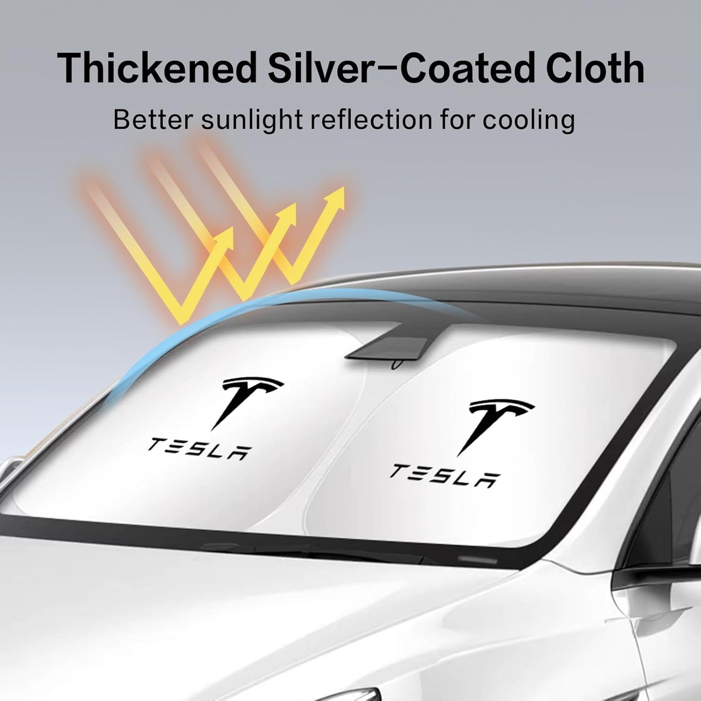 300T Sunshade for Tesla Model Y Model 3, Car Accessories 2025 for Tesla, Front Window Sunshade with Organizer Bag, Gifts for Tesla Owners (Blue)