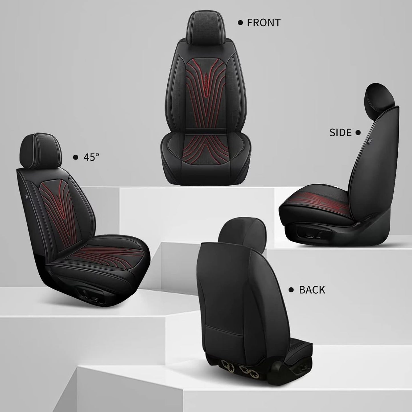 Seat Covers for Car Fit for Toyota Camry 2025 2024 2023-2012: Front Seat Covers Faux Leather Waterproof Breathable Car Seat Cushions Cover (2 Seats,Black & Red Line)