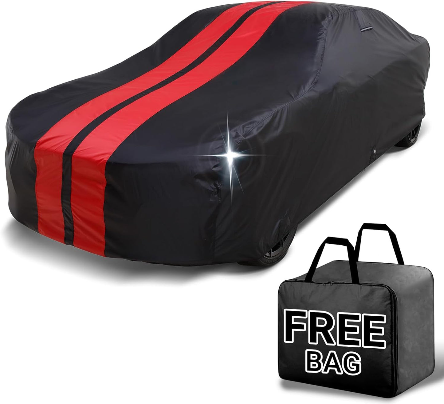 iCarCover Custom Car Cover for Chevy Bel Air 4-Door (1958-1964) Waterproof All Weather Rain Snow UV Sun Protector Full Exterior Indoor Outdoor Car Cover (Stripe - Black/Red)
