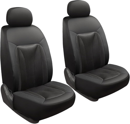 GIANT PANDA 2 Front Leather Car Seat Cover for Hyundai,3D Air Cool Mesh Thick Seat Covers Custom Fit Hyundai Sonata Elantra Santa Fe Tucson Accent Kona Palisade Genesis Venue Ioniq (Black)