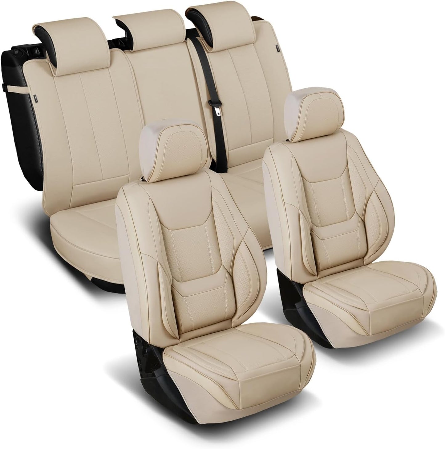 Coverland Custom Car Seat Covers Compatible with 2016-2025 Titan King Cab - Premium Leather Non-Slip Memory Foam Waterproof Cover Interior Protector Full Set-Beige [See Size Chart-Size X121]