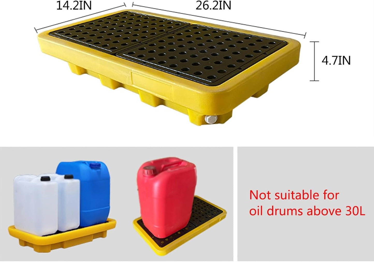 2 Drum Containment Spill Pallet, Polyethylene Low Profile Paint Bucket Tray, Industrial Garage Storage Detachable Shipping Leakproof Platform (Color : Yellow-1 Pack, Size : 26.2"x14.2"x4.7"