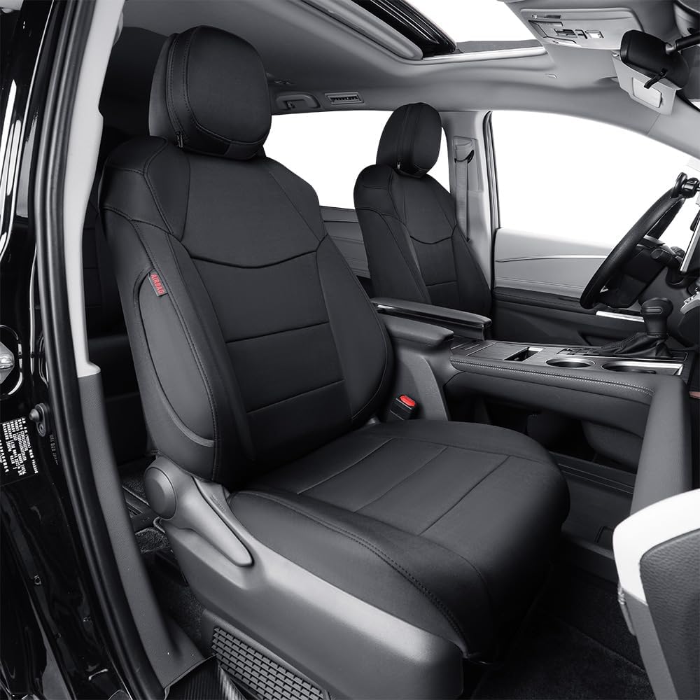 EKR Sienna Seat Covers for 2021-2025 Toyota Sienna XLE,XSE,Limited,Platinum,7 Seats,2nd Row Captain Chairs W/NO Legrest,Waterproof Seat Covers Full Set for Cars,Car Seat Protectors-Neoprene(Black)