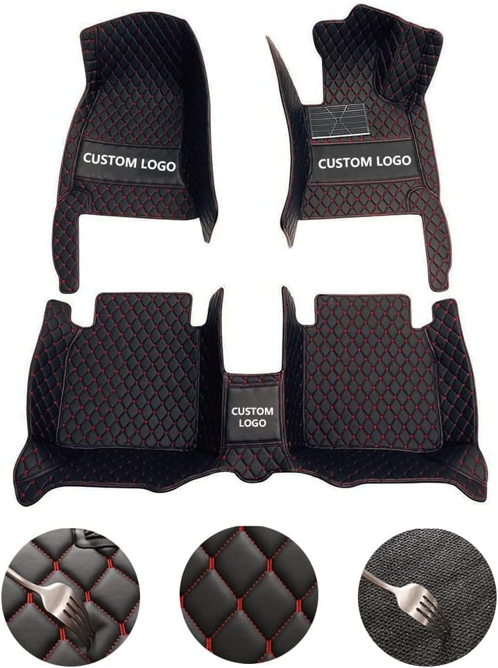Custom All-Weather Protection Leather Car Floor Mats for Cars Sedan SUV Sports Car Waterproof Floor Mat (3D RED)
