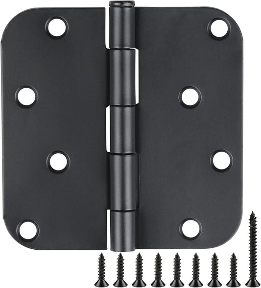 4 in x 4" Black Door Hinges 12 Pack Matte Black Door Hinges 4 Inch Exterior Interior Door Hinge for Doors,Standard,Stall,Back,Heavy Duty Hollow Core,Front Door Hardware Black 5/8" Radius Round Hinge