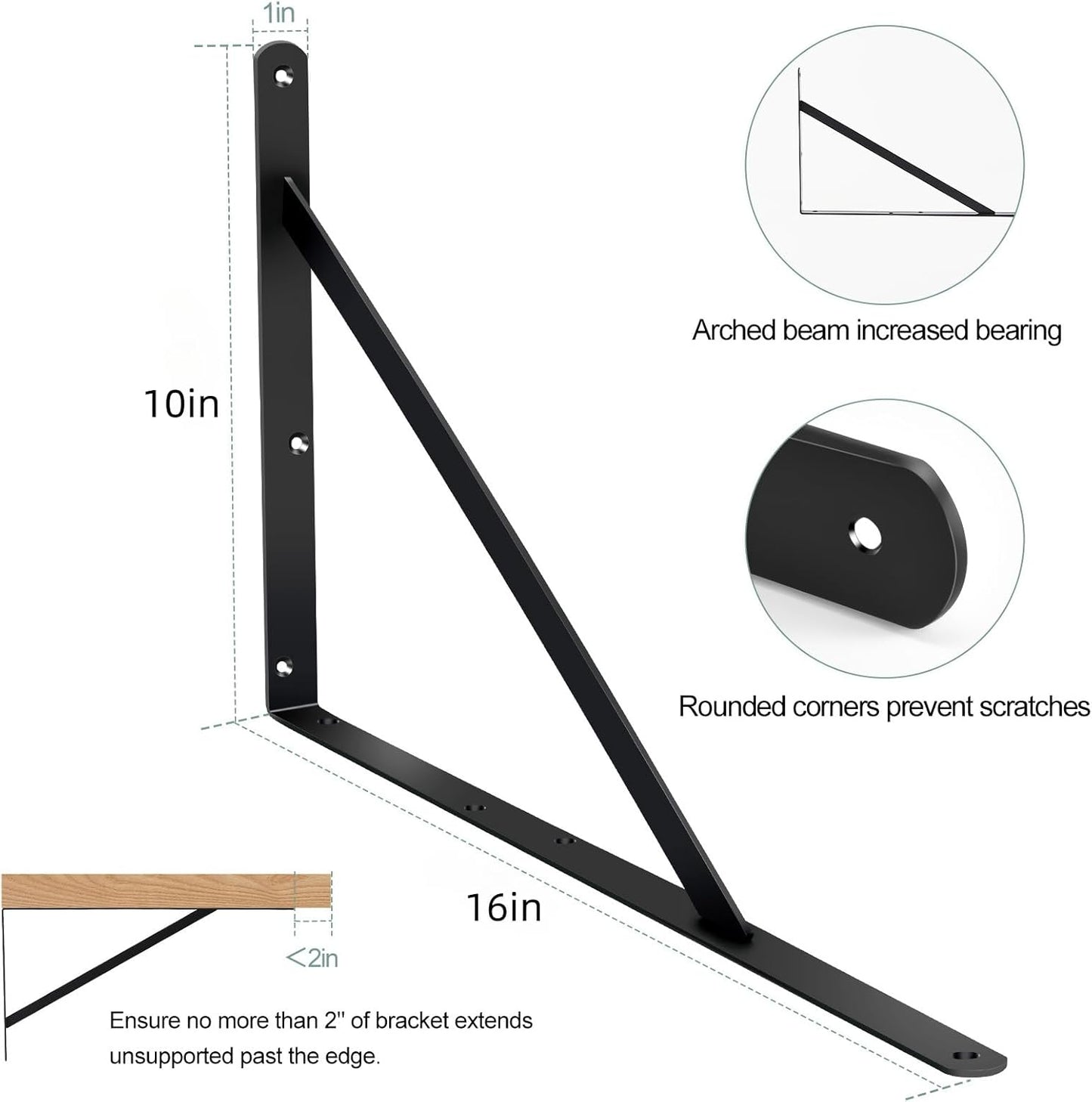 4 Pack L16 x H 10" Black Heavy Duty Shelf Brackets with Screws Metal Shelf Brackets Shelf Support Angle Brackets for Shelves L Brackets Heavy Duty Floating Shelf