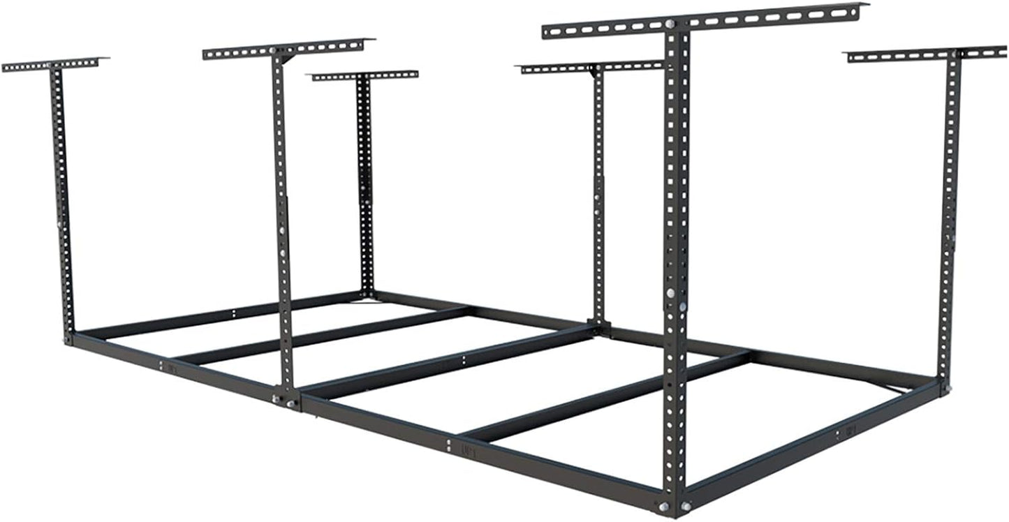 FLEXIMOUNTS 4x8 Overhead Garage Storage Rack without Decking, Storage Organization System, Heavy Duty Metal Garage Ceiling Racks, 600lbs Weight Capacity, Black