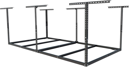 FLEXIMOUNTS 4x8 Overhead Garage Storage Rack without Decking, Storage Organization System, Heavy Duty Metal Garage Ceiling Racks, 600lbs Weight Capacity, Black