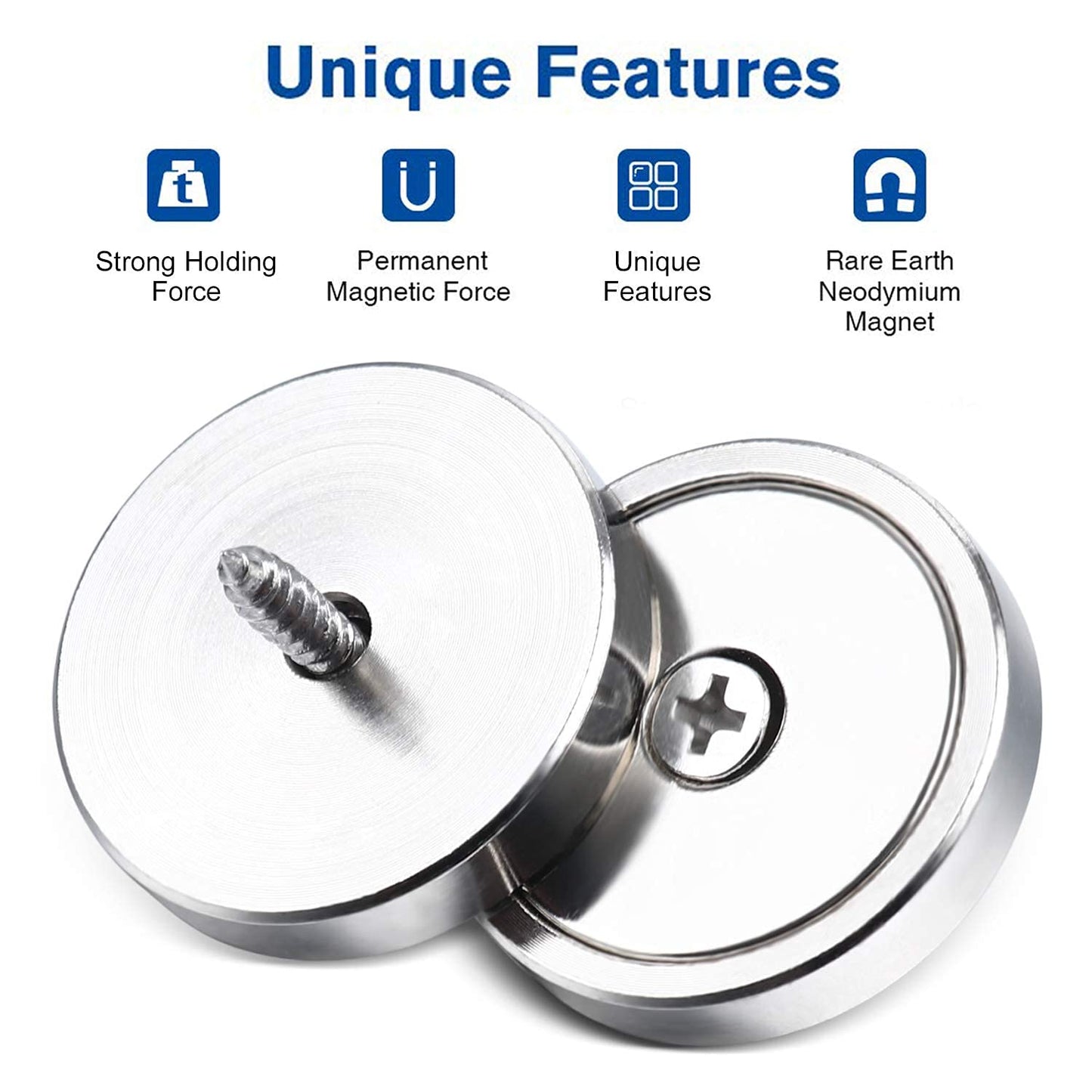 LOVIMAG Neodymium Cup Magnets,110LBS Holding Force Strong Rare Earth Magnets with Heavy Duty Countersunk Hole and Double Sided Adhensive&Stainless Screws for Tool Room,Workplace,Hanging-Pack of 20