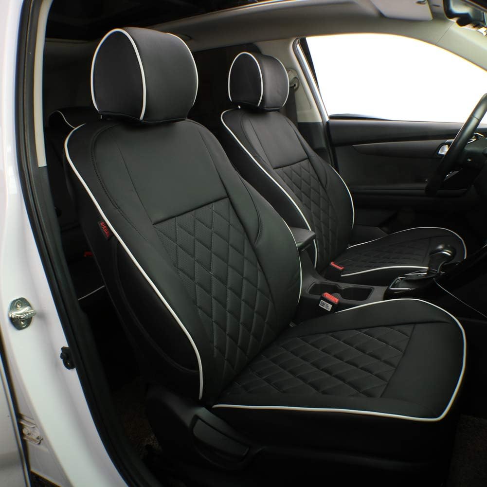 EKR Sportage Seat Covers Custom Fit for KIA Sportage S,EX,LX,SX,SX Turbo 2017 2018 2019 2020 2021 2022 Leather Car Seat Cover Full Set - Faux Leather(Black with White Piping)
