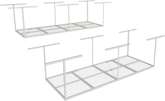 FLEXIMOUNTS 3x8 Overhead Garage Storage Rack,Adjustable Storage Organization System,Heavy Duty Metal Garage Ceiling Storage Racks,2 pack,White