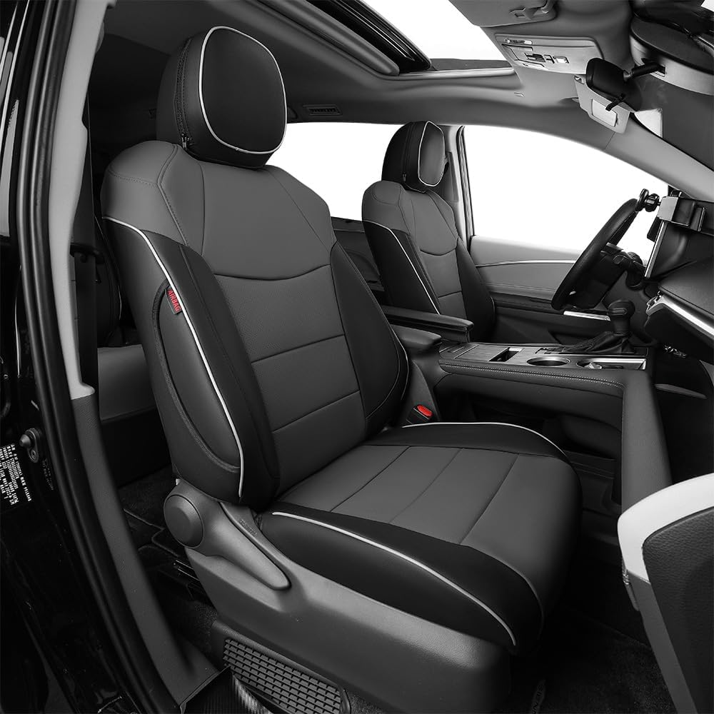 EKR Sienna Seat Covers for 2021 2022 2023 2024 2025 Toyota Sienna LE, XLE,8 Seats,2nd Row 4/2/4 Split,Waterproof Seat Covers Full Set for Trucks,Car Seat Protectors - Three Row,Leather (Black/Gray)