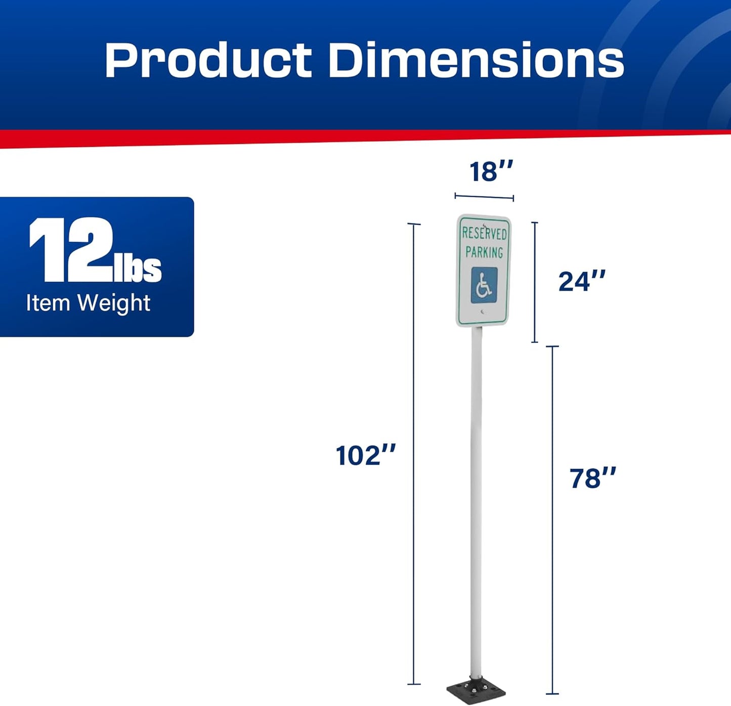 Impact Recovery - Sta-Rite Flexible Sign Post - Sign Holder - Handicap Parking Signs - Made in the USA - 102” Reserved Parking Signage